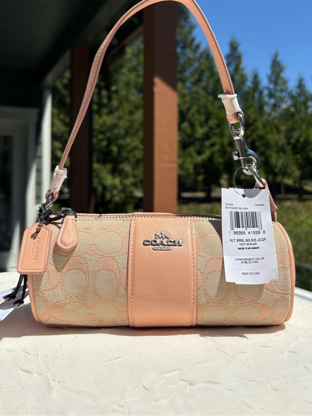 NWT COACH Nolita Barrel Bag In Signature Jacquard Faded Blush CU003